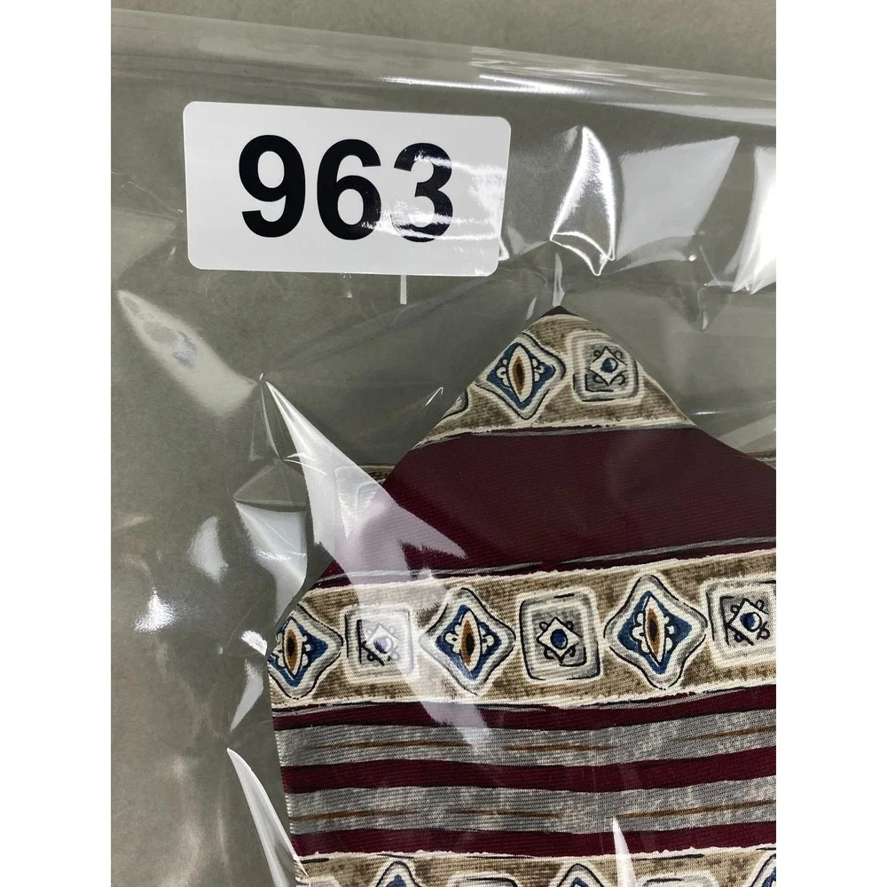 Barrington Mens Tie Burgundy Italian Silk Geometric Abstract Stripe Classic 57X4